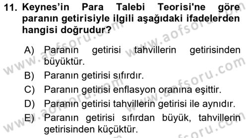 Para Teorisi Dersi 2022 - 2023 Yılı (Final) Dönem Sonu Sınav Soruları 11. Soru