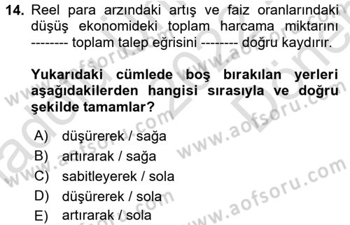 Para Teorisi Dersi Dönem Sonu Sınavı Deneme Sınav Soruları 14. Soru