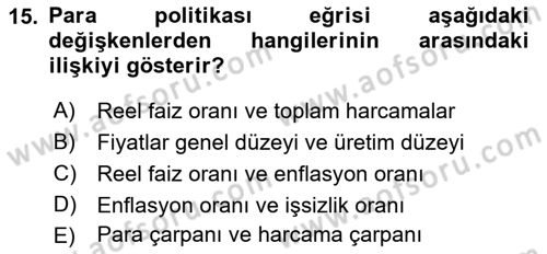 Para Teorisi Dersi Dönem Sonu Sınavı Deneme Sınav Soruları 15. Soru