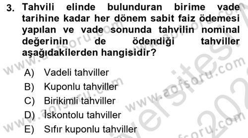 Para Teorisi Dersi Dönem Sonu Sınavı Deneme Sınav Soruları 3. Soru
