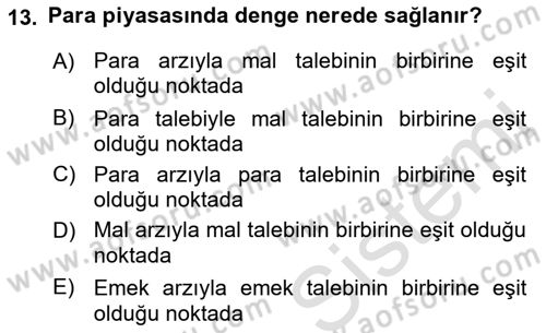 Para Teorisi Dersi 2022 - 2023 Yılı Yaz Okulu Sınav Soruları 13. Soru