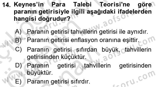 Para Teorisi Dersi 2022 - 2023 Yılı Yaz Okulu Sınav Soruları 14. Soru
