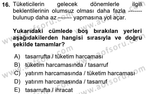 Para Teorisi Dersi 2022 - 2023 Yılı Yaz Okulu Sınav Soruları 16. Soru