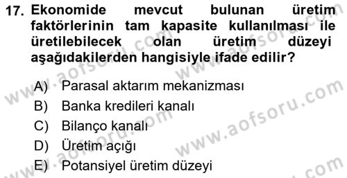 Para Teorisi Dersi 2022 - 2023 Yılı Yaz Okulu Sınav Soruları 17. Soru