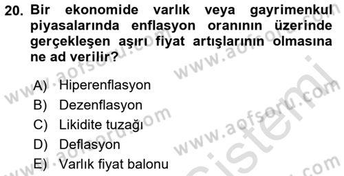 Para Teorisi Dersi 2022 - 2023 Yılı Yaz Okulu Sınav Soruları 20. Soru