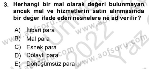 Para Teorisi Dersi 2022 - 2023 Yılı Yaz Okulu Sınav Soruları 3. Soru