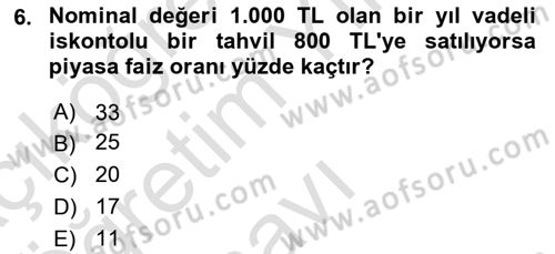 Para Teorisi Dersi 2022 - 2023 Yılı Yaz Okulu Sınav Soruları 6. Soru