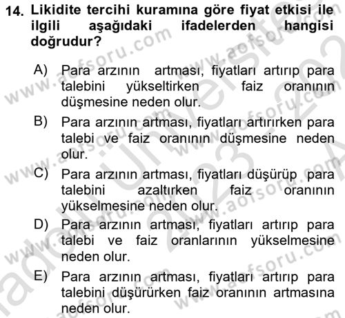 Para Teorisi Dersi 2023 - 2024 Yılı (Vize) Ara Sınav Soruları 14. Soru