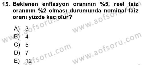 Para Teorisi Dersi 2023 - 2024 Yılı (Vize) Ara Sınav Soruları 15. Soru