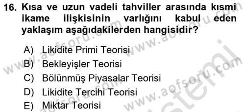 Para Teorisi Dersi 2023 - 2024 Yılı (Vize) Ara Sınav Soruları 16. Soru