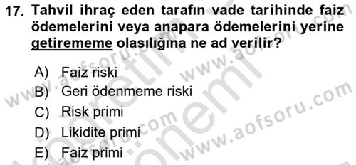 Para Teorisi Dersi 2023 - 2024 Yılı (Vize) Ara Sınav Soruları 17. Soru