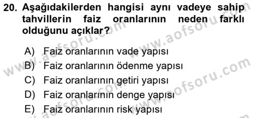 Para Teorisi Dersi 2023 - 2024 Yılı (Vize) Ara Sınav Soruları 20. Soru