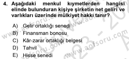 Para Teorisi Dersi 2023 - 2024 Yılı (Vize) Ara Sınav Soruları 4. Soru