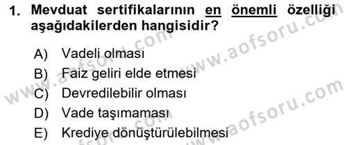 Para Teorisi Dersi Dönem Sonu Sınavı Deneme Sınav Soruları 1. Soru