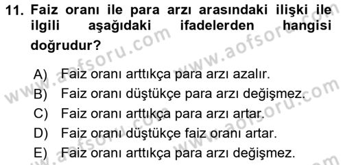 Para Teorisi Dersi Dönem Sonu Sınavı Deneme Sınav Soruları 11. Soru