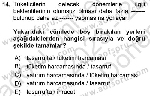 Para Teorisi Dersi 2023 - 2024 Yılı (Final) Dönem Sonu Sınav Soruları 14. Soru