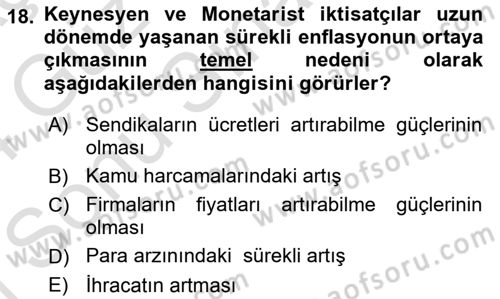 Para Teorisi Dersi Dönem Sonu Sınavı Deneme Sınav Soruları 18. Soru
