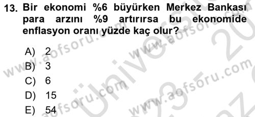 Para Teorisi Dersi 2023 - 2024 Yılı Yaz Okulu Sınav Soruları 13. Soru