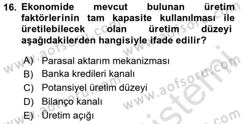 Para Teorisi Dersi 2023 - 2024 Yılı Yaz Okulu Sınav Soruları 16. Soru