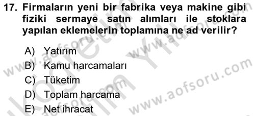 Para Teorisi Dersi 2023 - 2024 Yılı Yaz Okulu Sınav Soruları 17. Soru