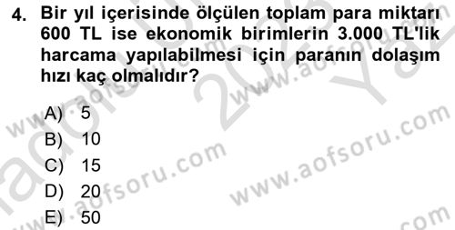 Para Teorisi Dersi 2023 - 2024 Yılı Yaz Okulu Sınav Soruları 4. Soru