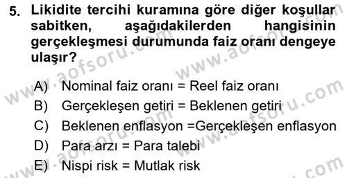 Para Teorisi Dersi 2023 - 2024 Yılı Yaz Okulu Sınav Soruları 5. Soru