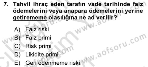 Para Teorisi Dersi 2023 - 2024 Yılı Yaz Okulu Sınav Soruları 7. Soru