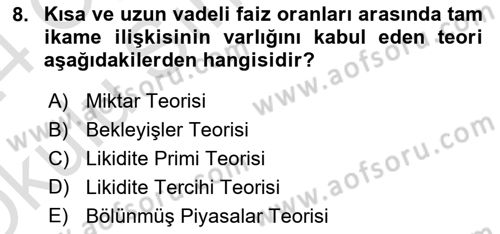 Para Teorisi Dersi 2023 - 2024 Yılı Yaz Okulu Sınav Soruları 8. Soru