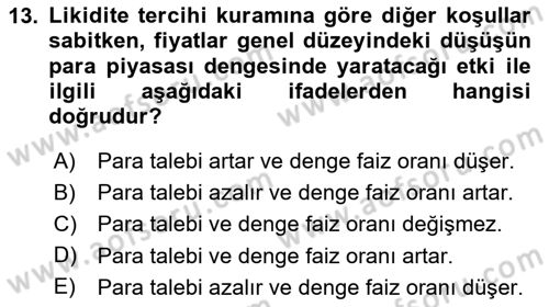 Para Teorisi Dersi 2024 - 2025 Yılı (Vize) Ara Sınav Soruları 13. Soru