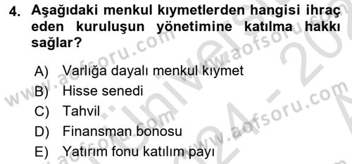 Para Teorisi Dersi 2024 - 2025 Yılı (Vize) Ara Sınav Soruları 4. Soru