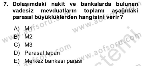 Para Teorisi Dersi 2024 - 2025 Yılı (Vize) Ara Sınav Soruları 7. Soru