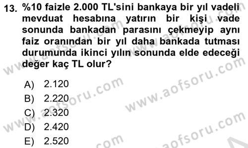 Para Teorisi Dersi 2025 - 2026 Yılı (Vize) Ara Sınav Soruları 13. Soru