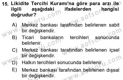 Para Teorisi Dersi 2025 - 2026 Yılı (Vize) Ara Sınav Soruları 15. Soru