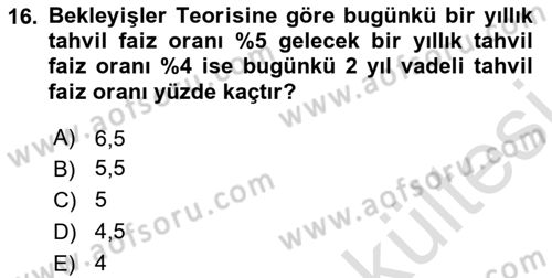 Para Teorisi Dersi 2025 - 2026 Yılı (Vize) Ara Sınav Soruları 16. Soru