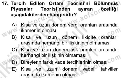 Para Teorisi Dersi 2025 - 2026 Yılı (Vize) Ara Sınav Soruları 17. Soru