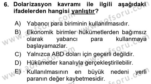 Para Teorisi Dersi 2025 - 2026 Yılı (Vize) Ara Sınav Soruları 6. Soru