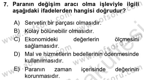 Para Teorisi Dersi 2025 - 2026 Yılı (Vize) Ara Sınav Soruları 7. Soru