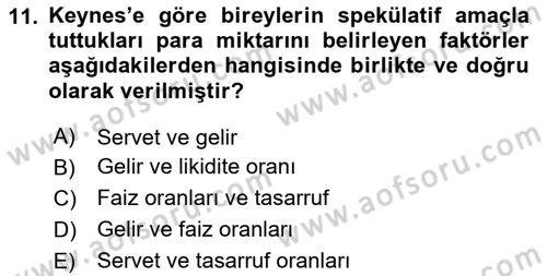 Para Teorisi Dersi 2025 - 2026 Yılı (Final) Dönem Sonu Sınav Soruları 11. Soru