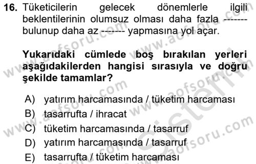 Para Teorisi Dersi 2025 - 2026 Yılı (Final) Dönem Sonu Sınav Soruları 16. Soru