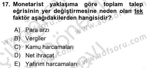 Para Teorisi Dersi 2025 - 2026 Yılı (Final) Dönem Sonu Sınav Soruları 17. Soru