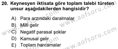 Para Teorisi Dersi 2025 - 2026 Yılı (Final) Dönem Sonu Sınav Soruları 20. Soru