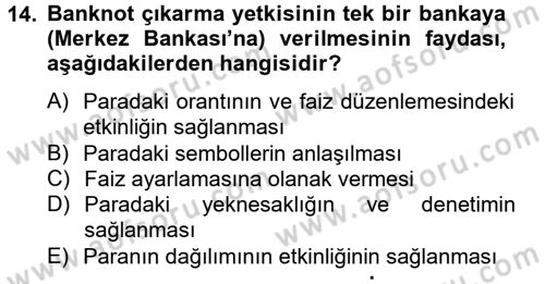 Para Politikası Dersi 2012 - 2013 Yılı (Vize) Ara Sınav Soruları 14. Soru