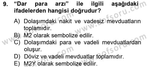 Para Politikası Dersi 2012 - 2013 Yılı (Vize) Ara Sınav Soruları 9. Soru