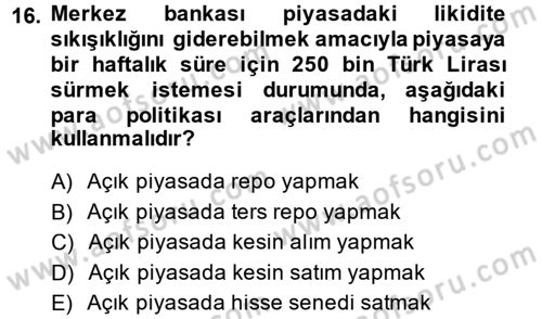 Para Politikası Dersi 2013 - 2014 Yılı (Vize) Ara Sınavı 16. Soru