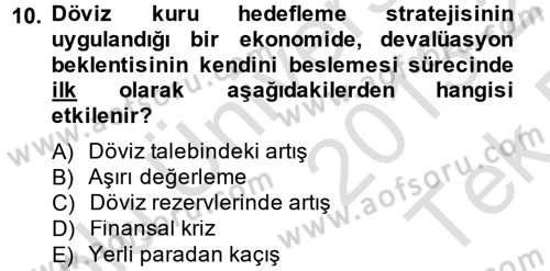 Para Politikası Dersi 2013 - 2014 Yılı Tek Ders Sınav Soruları 10. Soru