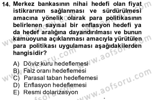 Para Politikası Dersi 2013 - 2014 Yılı Tek Ders Sınav Soruları 14. Soru