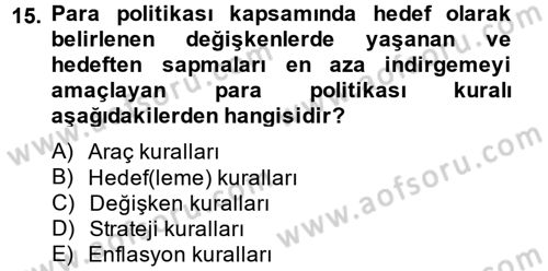 Para Politikası Dersi 2013 - 2014 Yılı Tek Ders Sınav Soruları 15. Soru