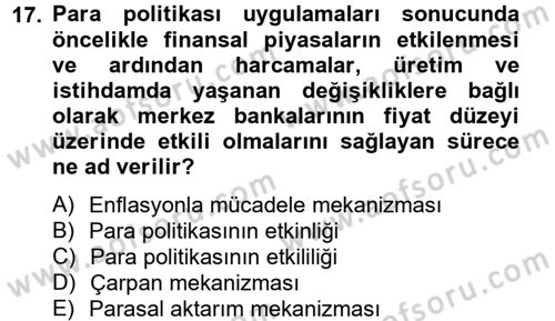 Para Politikası Dersi 2013 - 2014 Yılı Tek Ders Sınav Soruları 17. Soru