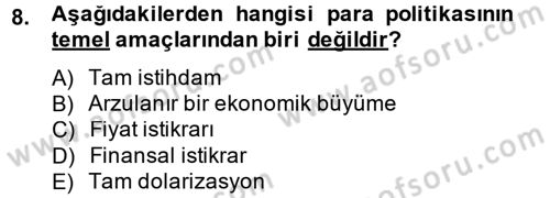 Para Politikası Dersi 2013 - 2014 Yılı Tek Ders Sınav Soruları 8. Soru