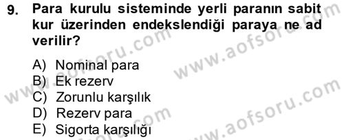 Para Politikası Dersi 2013 - 2014 Yılı Tek Ders Sınav Soruları 9. Soru